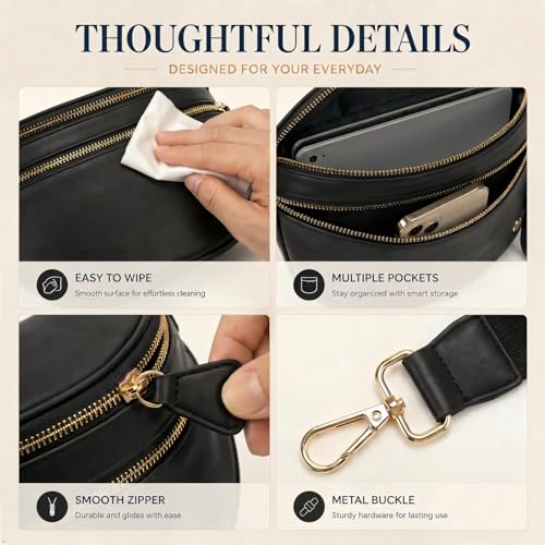 Image of Womens Crossbody Bag, Spacious Nylon Bum Bag Trendy Shoulder Purse with Adjustable Strap Zipped Travel Essentials