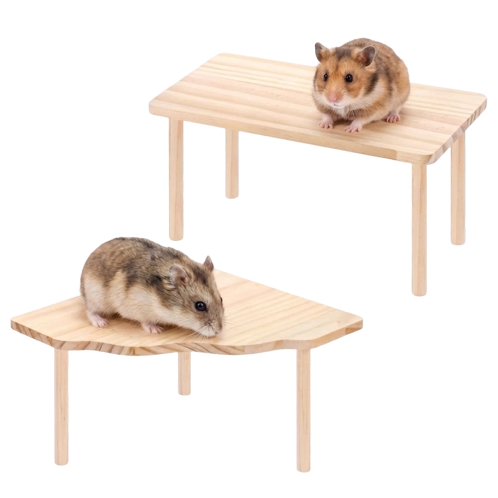 Hamster Platform, 2-Piece Natural Wooden Habitat Enrichment Set, Multi-Level Small Pet Environment, Ideal Hamster Cage Accessories for Daily Activity and Dental Care