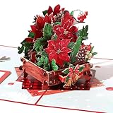 Motipuns Christmas Pop Up Card with Envelope 3D Poinsettia Flower Basket Cardinal Design Holiday Greeting Cards Handmade Popup Card Xmas Gift Merry Christmas 6" x 8" Includes Note Tag