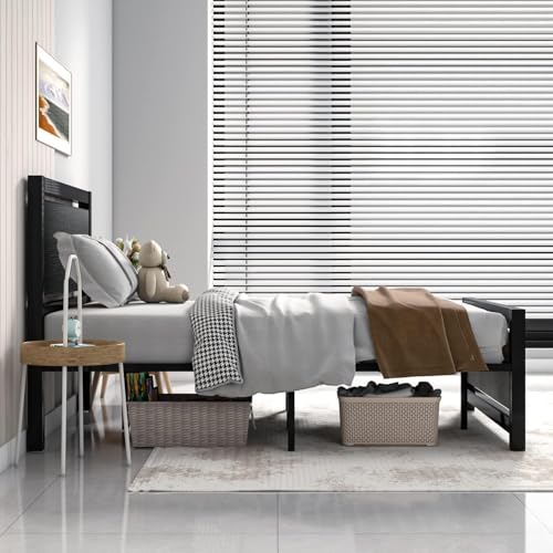 Image of Catrimown Queen Bed Frame with Headboard, Queen Metal Platform Bed Frame with Steel Slat Support, 10.5 in Storage Clearance, No Box Spring Needed, Easy Assembly, Black