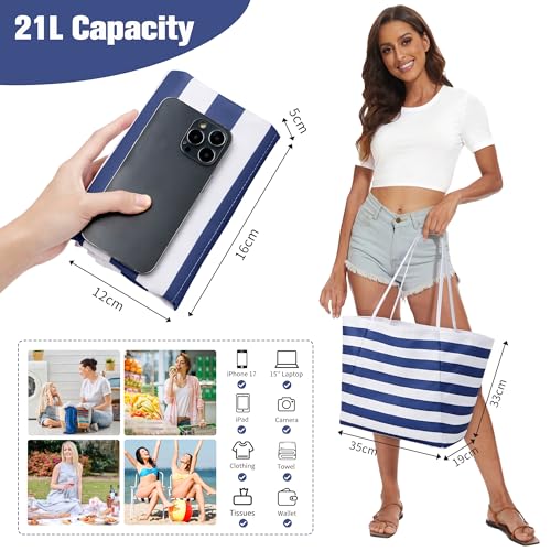 Image of KALIDI Beach Tote Bag Women Large Waterproof Sandproof Shoulder Handbag Packable Grocery Bag Hobo Purse for Picnic Vacation