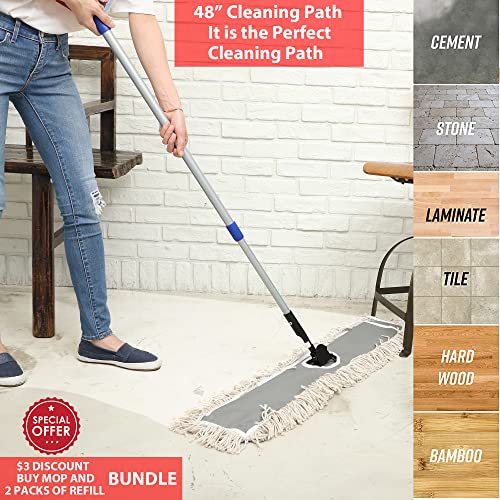 Jinclean 2 Pack Of 48" Cotton Refills For Industrial Class Floor Dust Mop Series Can Be Fit With Others (2 Pack Of 48" Cotton Refill) #TOP5