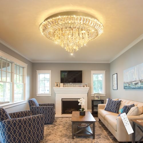 YLKP Modern LED Chandelier Crystal Ceiling Light Fixture Raindrop Chandeliers Dimmable Lighting for Living Room Dining Room Entryway Bedroom Gold by YLKP - Used condition - Image 6
