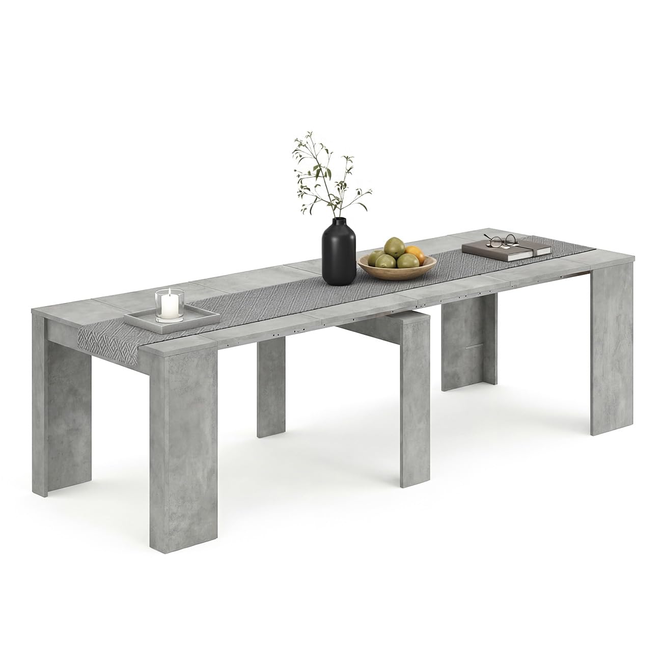 duehome | Mesa de Comedor, Consola, Mesa Extensible, Mesa para Salon, Recibidor o Cocina, Acabado en Cemento, Modelo Denis, Medidas: 50-235 cm (Largo) x 90 cm (Ancho) x 78 cm (Alto)