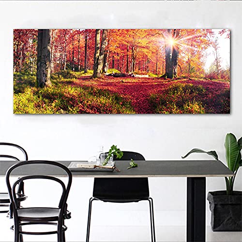 Affiches et impressions toile arbre rouge paysage soleil 80x200