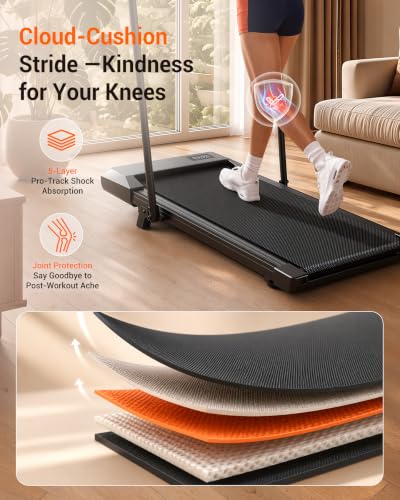 Image of Walking Pad with 6% Incline, 300LBS Capacity Under Desk Treadmill for Home Office, Quiet Portable Mini Treadmill with App & Remote Control, No Assembly, Slim Design for Small Spaces