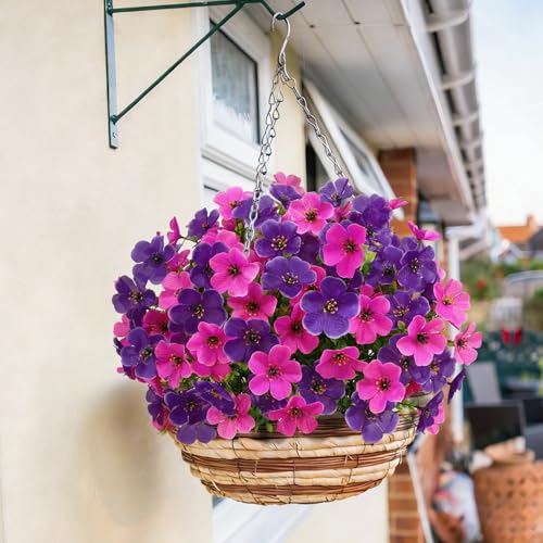 Image of Bassion 20 Bundles Artificial Violet Flowers for Outdoors, Purple Fuchsia