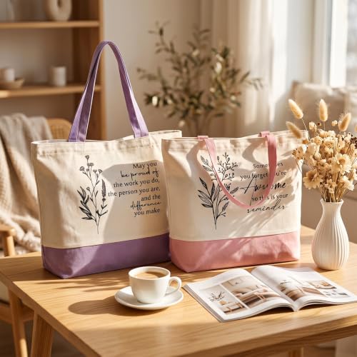 Image of 6 Pcs Thank You Canvas Bag for Women Reusable | Housekeeping Week Gift, Employee Appreciation Gifts Tote for Women Nurse Teacher, Grocery Shopping, Retirement Gift, Canvas