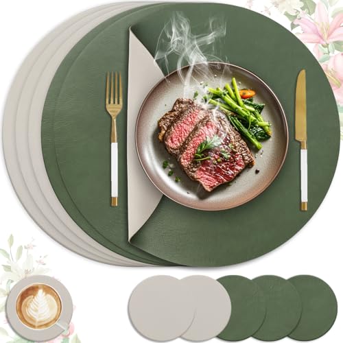 HELI MIAO 6er Set Tischset aus Leder-Imitat，Platzsets abwaschbar und wasserdicht，Platzdeckchen Lederoptik mit Untersetzer… – Ansicht 1
