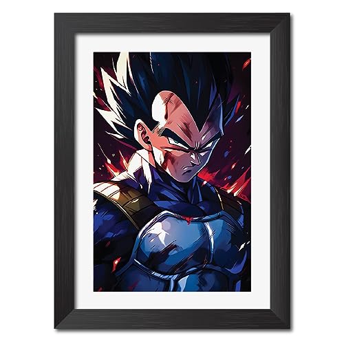 Image of TenorArts Vegeta Posters Dragon ball Z Anime Poster Laminated Photo Frame Painting with Matt Finish Black Textures (12inches x 9inches)