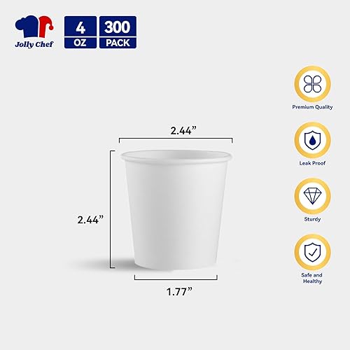 Miniatura 2 de JOLLY CHEF Tazas de café desechables de 4 onzas, paquete de 300 tazas pequeñas de papel blancas, tazas para bebidas calientes, perfectas para baño y