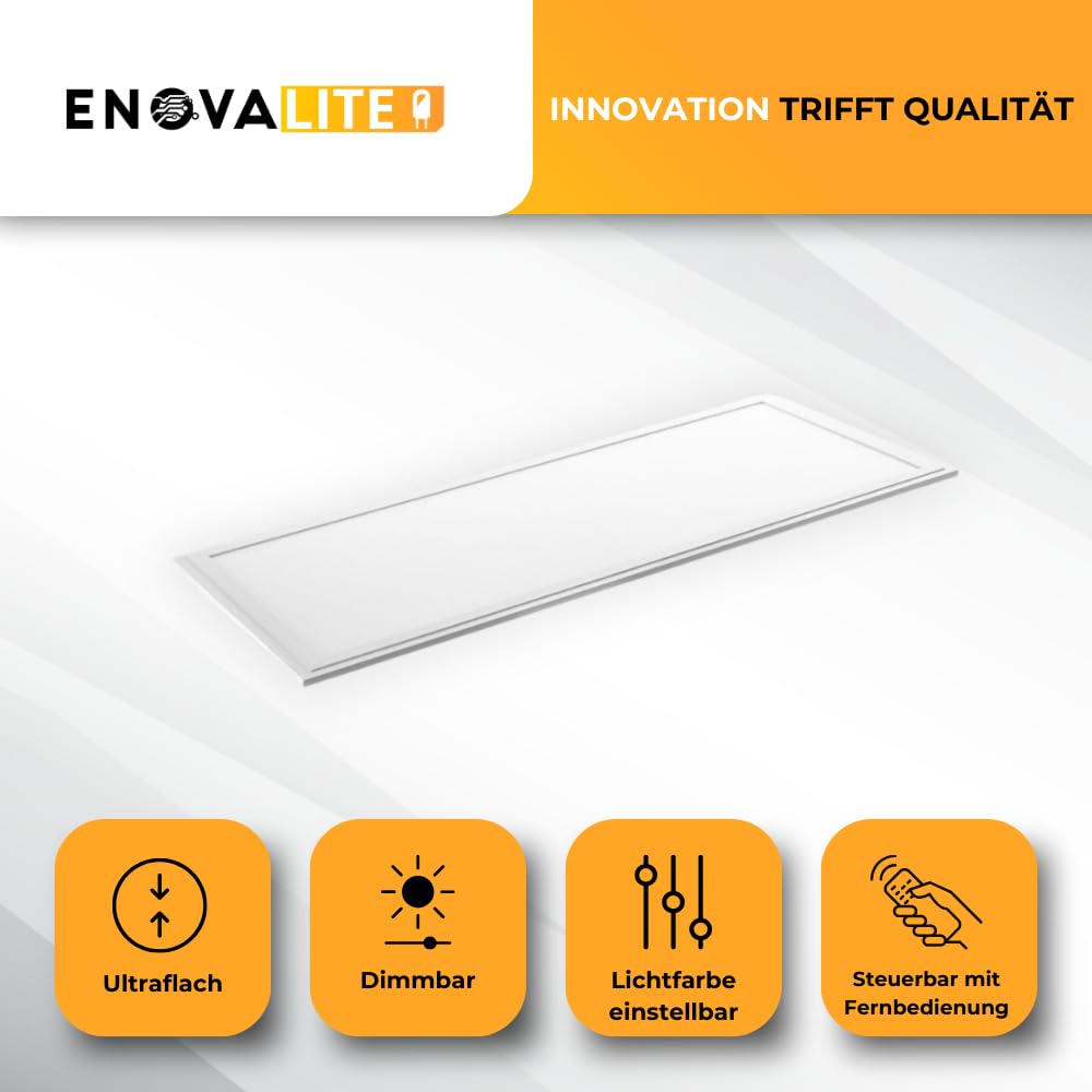 LED Panel 120x30 cm dimmbar mit Fernbedienung - Farbtemperatur einstellbar 3000K 4000K 6000K - 36W 3600lm - flache LED Lampe Paneele für Rasterdecke inkl. 230V Netzteil - 1200x300x0,9mm