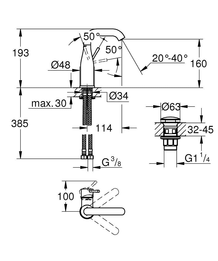 GROHE Essence, grifo de lavabo, ahorro de agua (monomando de baño, 19 cm de altura, grifería con vaciador automático, caño giratorio, instalación sencilla), cromo, 23798001