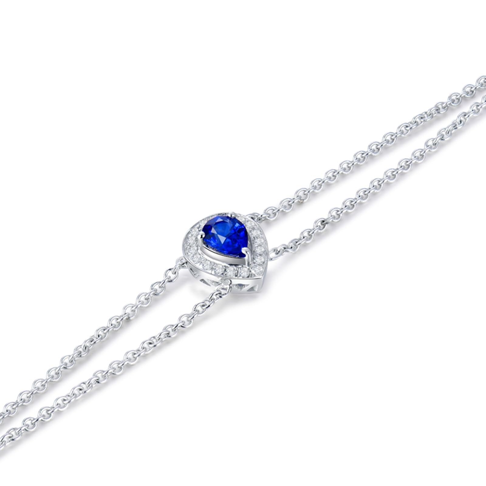 Bransoletka z białego złota 750/585/375, syntetyczna bransoletka z szafirowego kamienia 0,44ct 16-18 cm przedłużenie 4 cm z moissanitem, bransoletka damska ślub