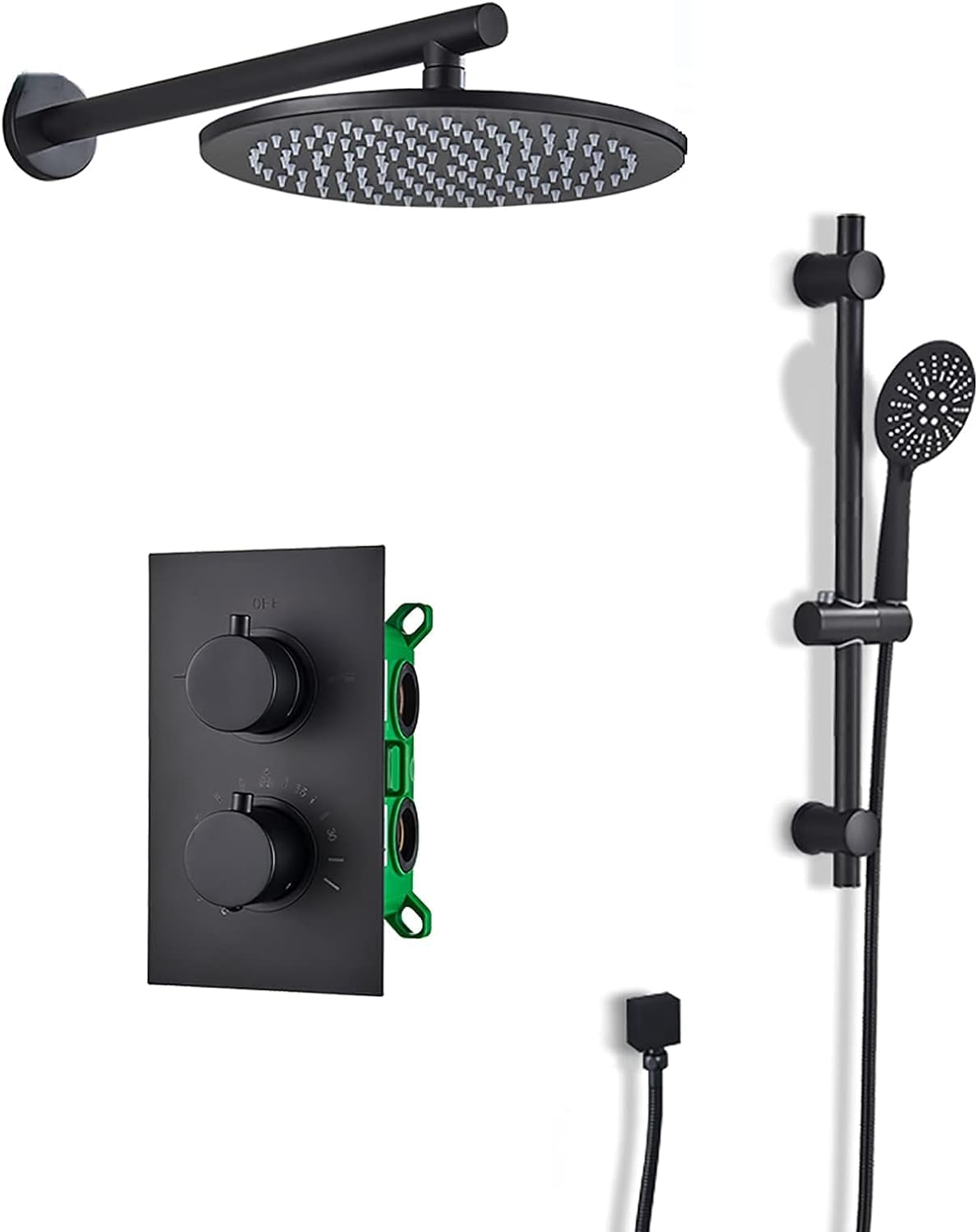 NGDFGR Thermostatic Matte Black Shower Combo Set Wall Mounted Bathroom Shower Faucet Set With Shower Head, Handheld Shower, Shower Slide Bar,A-8 tum