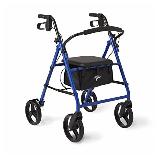 Medline Standard Steel Folding Rollator Walker with 8" Wheels, Supports up to 350 lbs, Blue