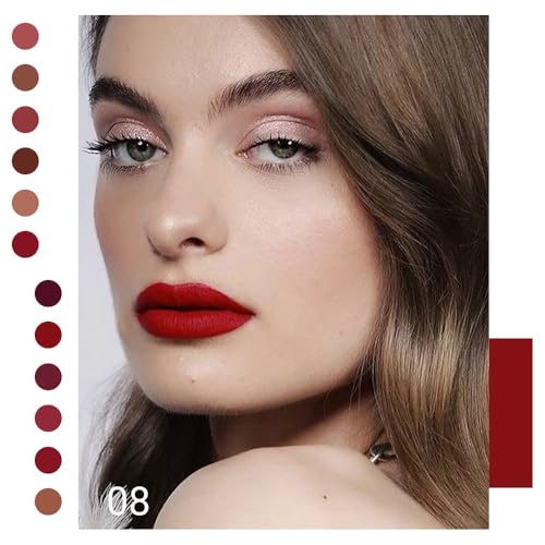 Image of evpct 1Pcs Ruby Brick Red Matte Liquid Lipstick Lip Gloss Glossy Set for Black Women 24 Hour Silky Velvet Lipstick labiales matte larga duracion mate 24 horas originales 08#