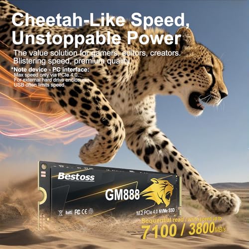 Image of Bestoss NVMe M.2 2280 SSD 512GB Internal PCIe 4.0 Gen4, Up to 7100MB /s