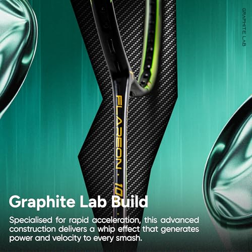 Image of Hundred Flareon 100 Badminton Racket (Unstrung)| Carbon Fiber Frame | Speed Racket for Fast Swings | Flexible Shaft | Max Tension 30 lbs | Full Cover Included