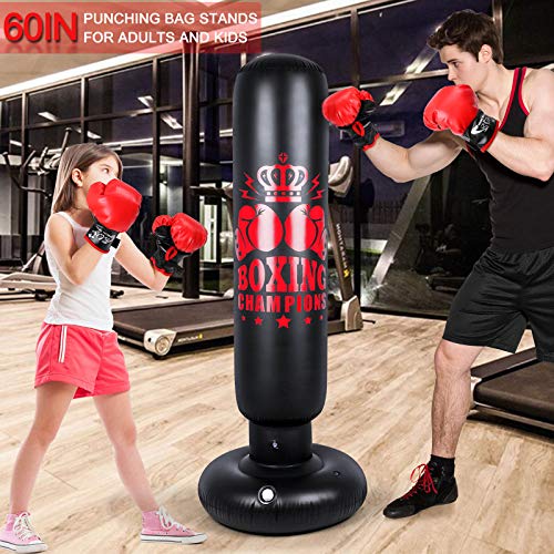 Inflatable Punching Bag For Kids And Adults, 63 Inch Boxing Bag With Gloves Freestanding Bounce Back Boxing Bag Fitness For Karate Taekwondo Kick #TOP1