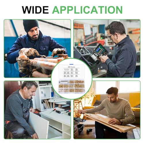 400 Stk Madenschrauben Set, M3/M4/M5/M6/M8 Gewindestifte Sortiment Kit, Sechskantkopf Schrauben für Türgriff Türklinke Halterung Innensechskant Madenschrauben, mit Sechskantschlüssel, Gold (400)