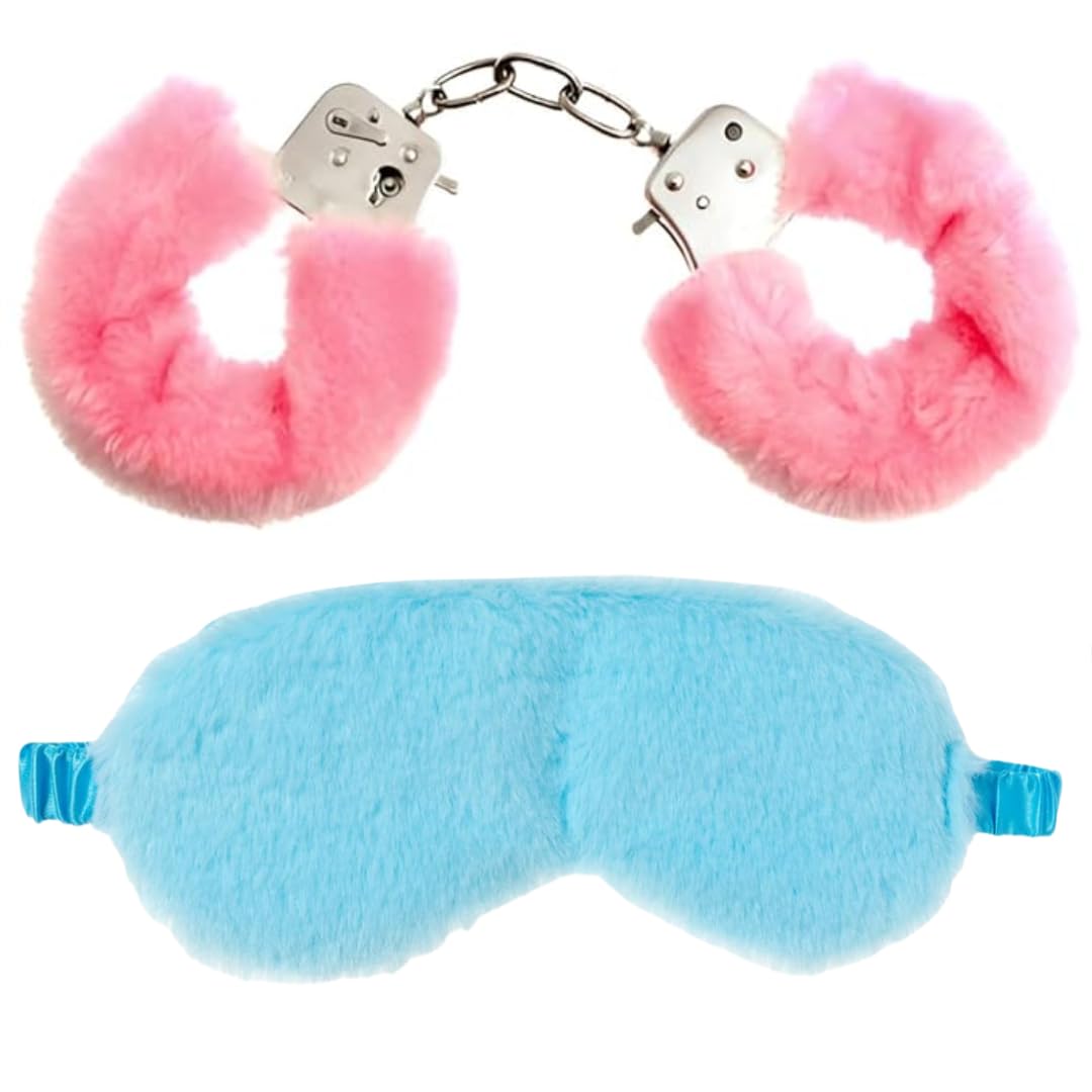 Vintageware® Stainless Steel Handcuff with Fur & Eye Mask Combo | Perfect for Role Play, Theatre, and Relaxation (Handcuff-Pink + Eye Mask-Blue)-image-29