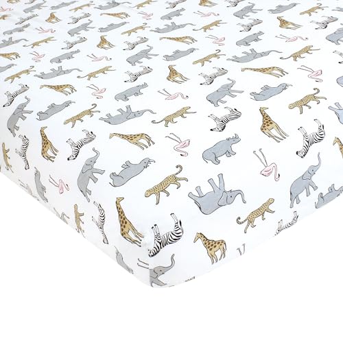 Image of Hudson Baby Unisex Baby Cotton Fitted Crib Sheet, Modern Pink Safari, One Size