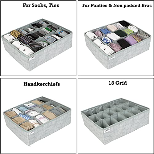 Image of HOKIPO Non-Woven Undergarment Organizer Storage Box for Drawers Bra Panty Socks Tie Lingerie Organizer for Wardrobe, Grey, 18 Grids (IN-333-GRY)