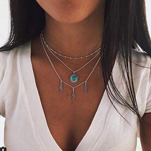 Preisvergleich Produktbild Jovono Bohemian - Mehrschichtige Halskette mit Federananas-Kokosnussbaum-Anhänger für Frauen und Mädchen