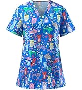 NBXNZWF Womens Cute Scrub Tops Cartoon Animal Patterned Uniforms Under Stretch Nursing Female Dog...