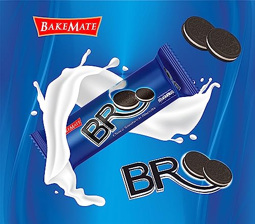 Image of BakeMate BRO Choco Vanilla Sandwich Biscuits Family Pack - Combo Pack of 5 (100g Each) | Vanilla Cream Biscuit | Snack for Kids | Family Pack Sandwich Cream Biscuits | Tea Time Snack | Cookies Packs | Value Pack Biscuit