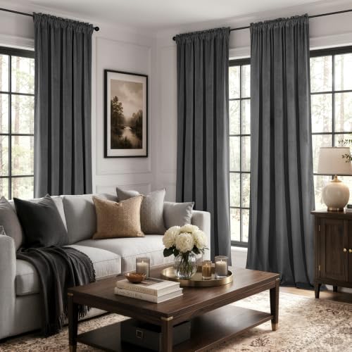 Image of MIULEE Grey Blackout Velvet Curtains Drapes 84 Inch Long 52 inchx84 inch Bedroom | Luxurious Bedroom Living Room Decor, Room Darkening, Thermal Insulated, Rod Pocket Design, Super Soft Fabric