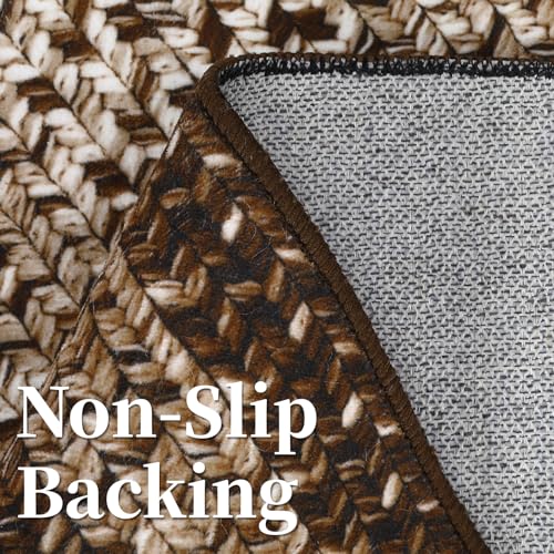 GAOMON Entryway Rug 3x5 Non Slip Washable Rug Braided Print Low Pile Floor Cover Indoor Soft Kitchen Mat Ultra-Thin Non-Shedding Farmhouse Floor Mat for Bedroom Laundry Under Table Office Dorm Brown