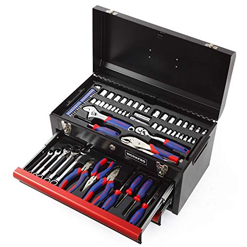 WORKPRO W009031A 76-Piece Mechanic Tool Kit with Heavy Duty Metal Box, Chrome Vanadium Steel Daily use Basic Tool Set