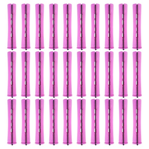 30 stück Dauerwellen Wickler Set 0.75 Zoll Dauerwellen Set Komplett Hair Rollers für Frauen Pflaumenrot Lockenwickler mit Elastischen Gummiband für Natürliche Haare Lange Kurze Haare Styling Tool