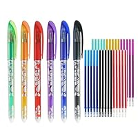 Erasable Pens - 6 Colour Friction Ink Pens with 30 Refills, 0.5 mm Fine Point Smooth Writing Pens | Best for School, Office, Journaling, Sketching - Refillable Erasable Markers for Ki