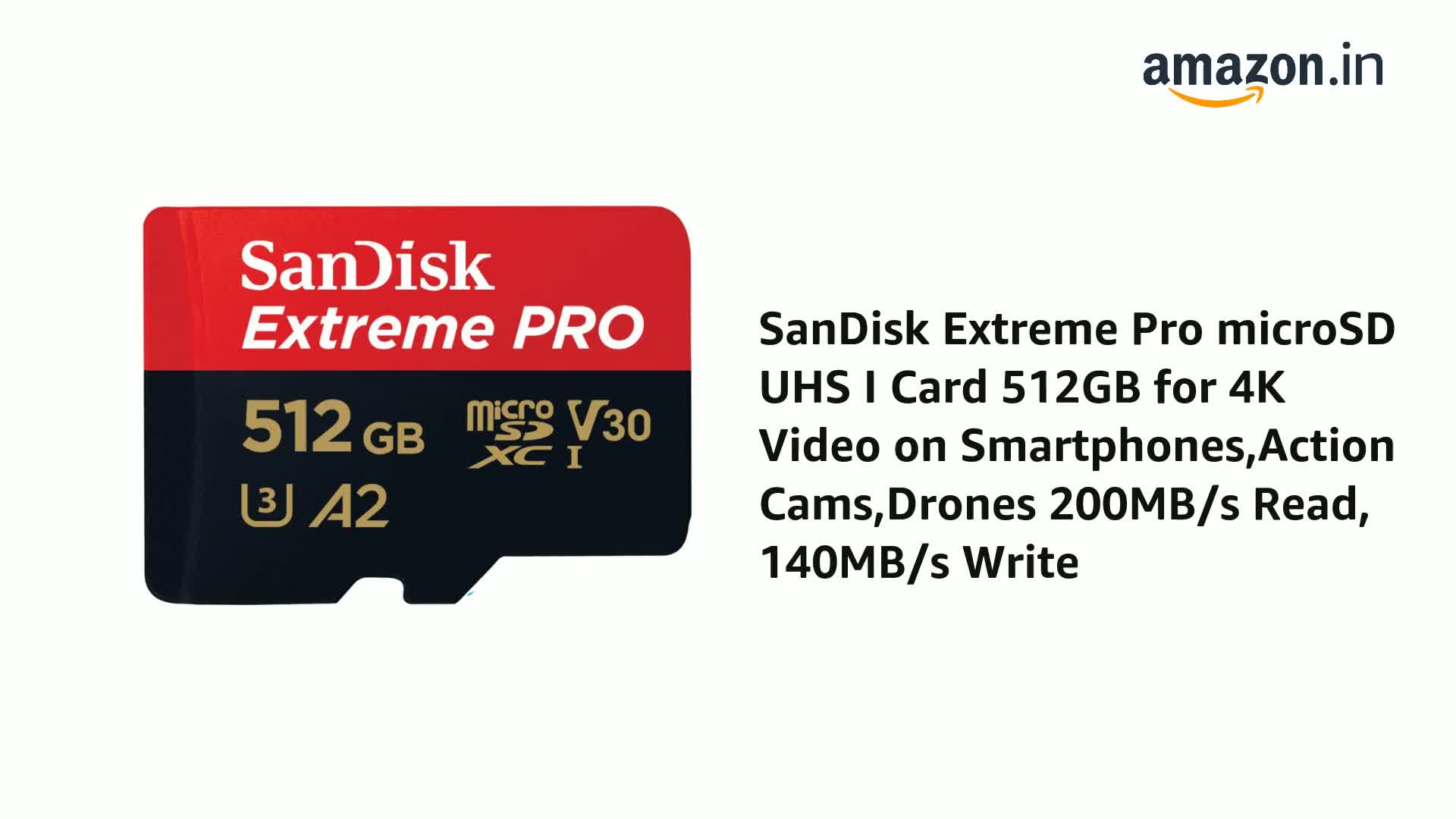 SanDisk Extreme Pro 512GB microSDXC UHS-I, V30, 200MB/s Read