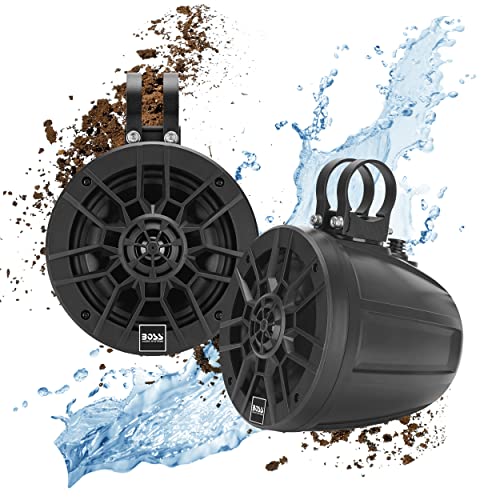 Image of BOSS Audio Systems B6ABT ATV UTV Marine Roll cage Waketower Speaker Pods - Built-in Bluetooth, Amplified, 6.5 Inch Speakers, 1 Inch Dome Tweeters, Full Range, 2 Way, IPX6 Weatherproof, Sold in Pairs