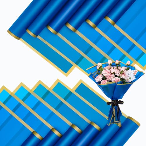 woric 25 Sheets Blue Flower Bouquet Wrapping Paper Graduation Gifts Waterproof Floral Wrapping Paper Florist Supplies Packaging for Wedding Birthday Birthday Party Favor DIY Crafts