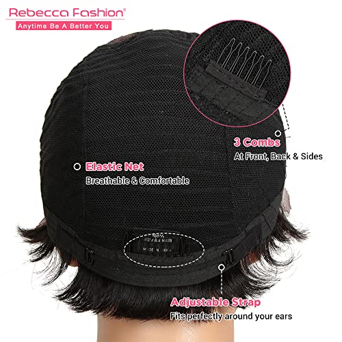 Rebecca Fashion Short Pixie Cut Lace Front Wigs Human Hair Side Part Wig 13X5.5X0.5 Glueless Hd Lace Wig Pre Plucked With Baby Hair, 1B Color #TOP6