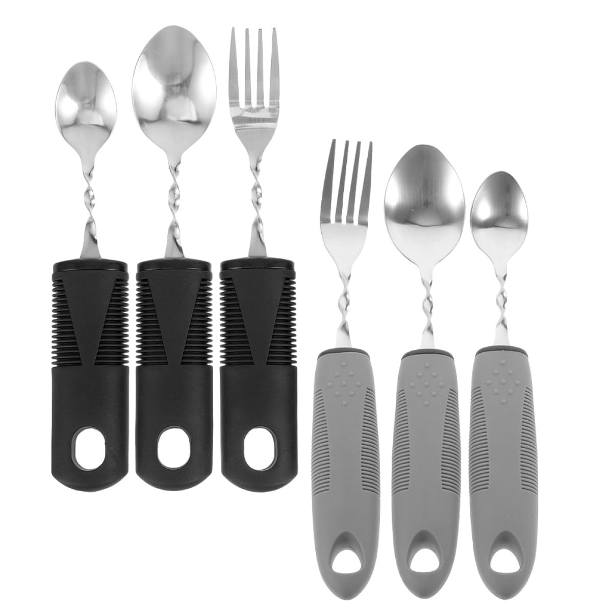 Homoyoyo Juego de Cubiertos Adaptativos Antideslizantes de Acero Inoxidable Mango de Goma Flexible 6 Piezas Plegables en Negro y Gris Utensilios Portátiles para Adultos Mayores y