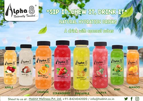 Image of ALPHA 8 FRUIT Juice with NATA De Coco Coconut Cubes Natural Energizer & Immunity Booster, Healthy Juice, High Fiber, Real Natural Taste (Mix Assorted flavours (Combo), Pack of 20)