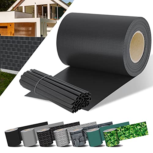 KESSER® Franja Privacidad PVC Rollo Valla Opaca Doble Varilla 70 m x 19cm | 60 Clips Fijación | Resistente a la Intemperie y al Viento | Lámina Opaca Valla Jardín Cercado, Antracita