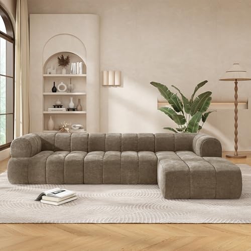 Image of Christopher Knight Home Mania 122 inch Modular L-Shape Sofa Couch with Chaise Lounge, Modern Sectional Sofa Set for Living Room, Boucle Fabric Upholstered Cloud Couch with Deep Seat, Brown