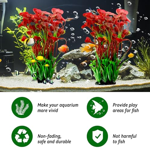 Image of kathson Tall Plastic Aquarium Plants,16 Inches Artificial Plant for Fish Tank Large Silk Aquarium Plants Decor Freshwater and Saltwater Fish Tank Seaweed Decorations for Small Tanks