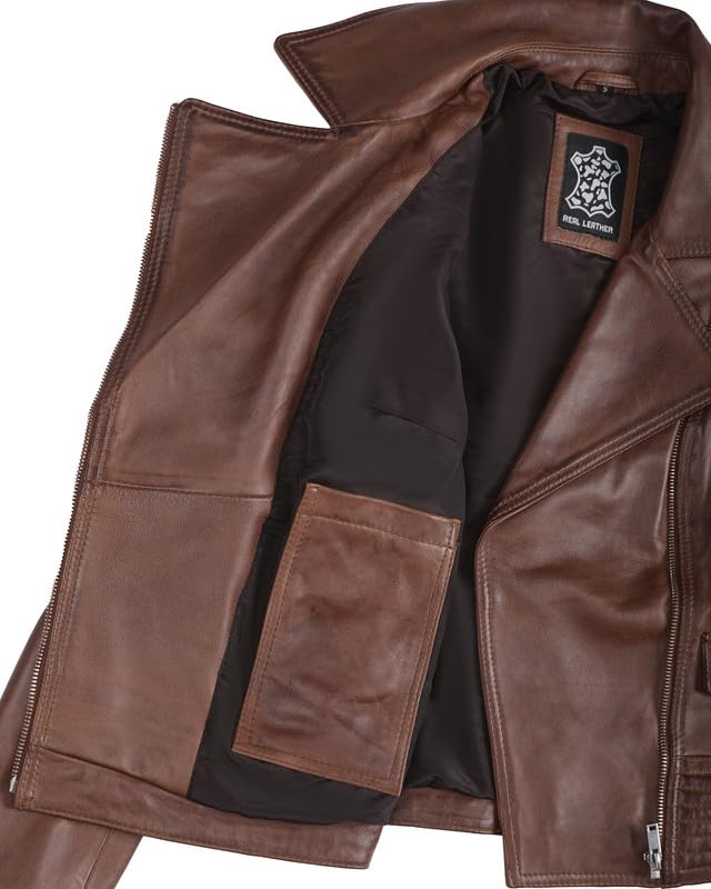 Image of Blingsoul Womens Real Leather Jacket - Asymmetrical Leather Jackets for Women