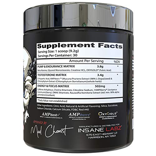 Insane Labz Psychotic Test, High Stim Testosterone Energy and Pump Boosting PreWorkout Powder