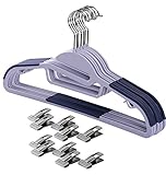 Pack of 50 Premium Quality TPR Plastic Hangers - Easy-On Slot - Non-Slip Pads - Center Tie Holder – 10 Grey Finger Clips Included - Slim & Sleek Design – by Utopia Home
