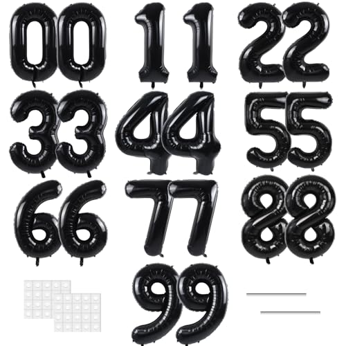 Image of TONIFUL 20 Pcs Number Balloon 2 Set 16 Inch Black 0-9 Numbers Balloons | Small Custom Digital Mylar Foil Ballons for Birthday Halloween Graduation Anniversary 2027 New Year Eve Party Decorations