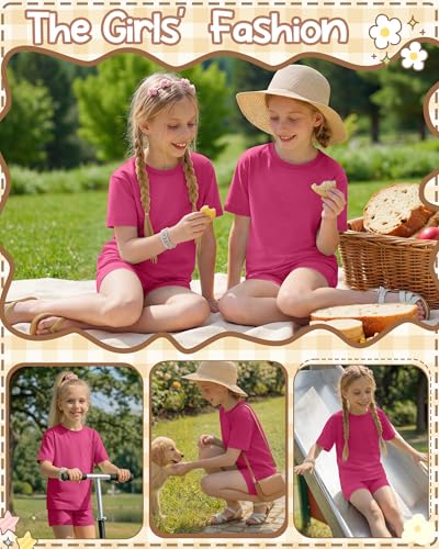 Image of Oakgarden Summer Outfits for Girls 5-14Y Athletic Casual Sets Kid Short Sleeve Shirt Bike Shorts 2 Piece Tween Trendy Clothes